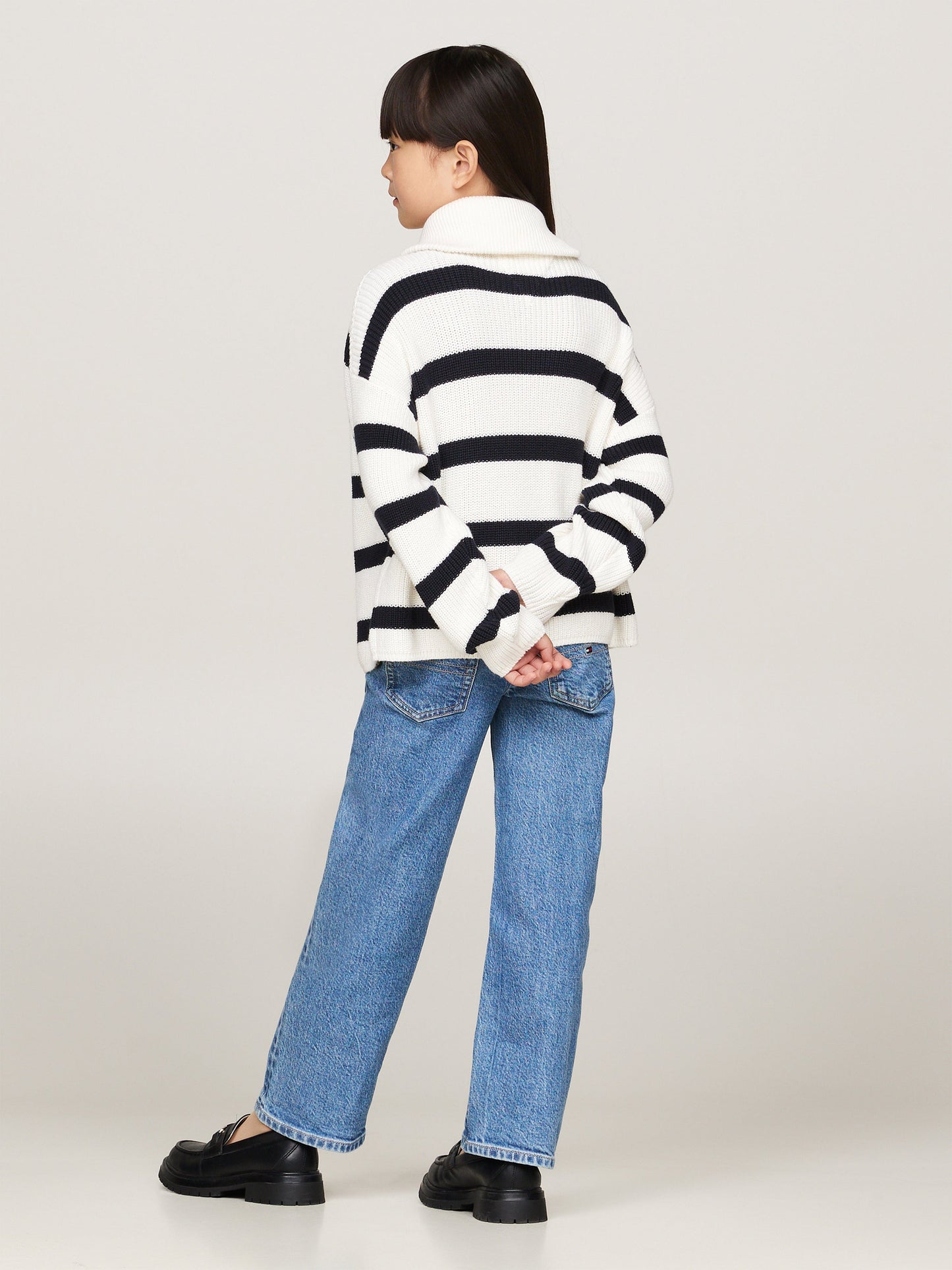 Tommy Hilfiger 女童象牙色条纹半拉链套衫