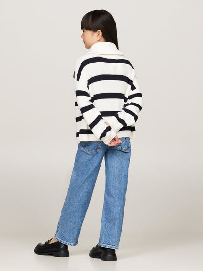 Tommy Hilfiger 女童象牙色条纹半拉链套衫