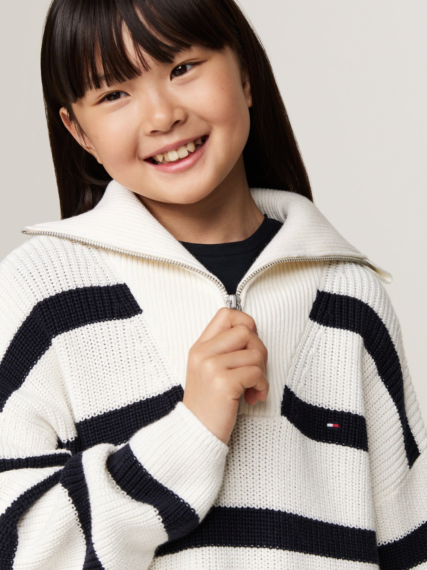 Tommy Hilfiger 女童象牙色条纹半拉链套衫