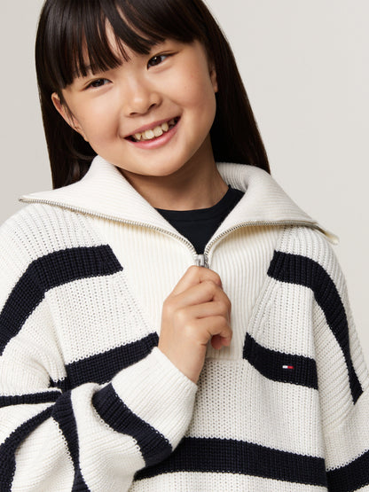 Tommy Hilfiger 女童象牙色条纹半拉链套衫