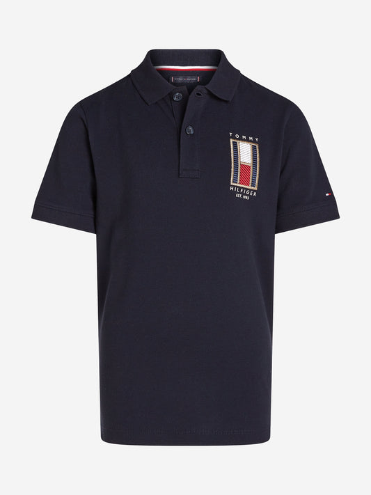 Tommy Hilfiger Boys Vertical Flag Regular Polo Shirt in Navy