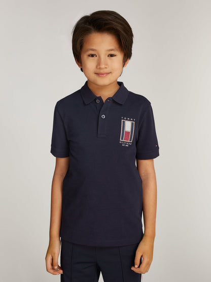 Tommy Hilfiger Boys Vertical Flag Regular Polo Shirt in Navy