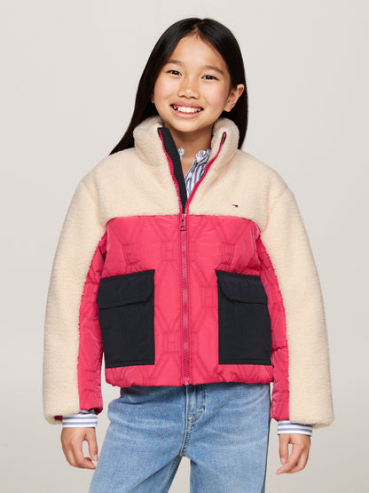 Tommy Hilfiger Girls Flag Quilted Teddy Jacket in Multicolour