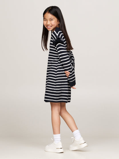 Tommy Hilfiger Girls Striped Ruffle Skater Dress in Navy