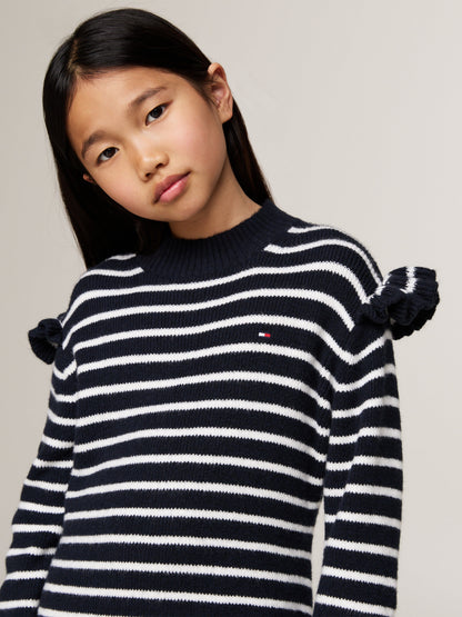 Tommy Hilfiger Girls Striped Ruffle Skater Dress in Navy