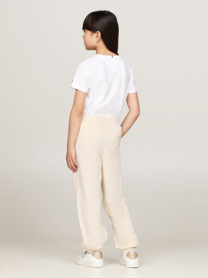 Tommy Hilfiger Girls Script Logo Velour Pants in Beige