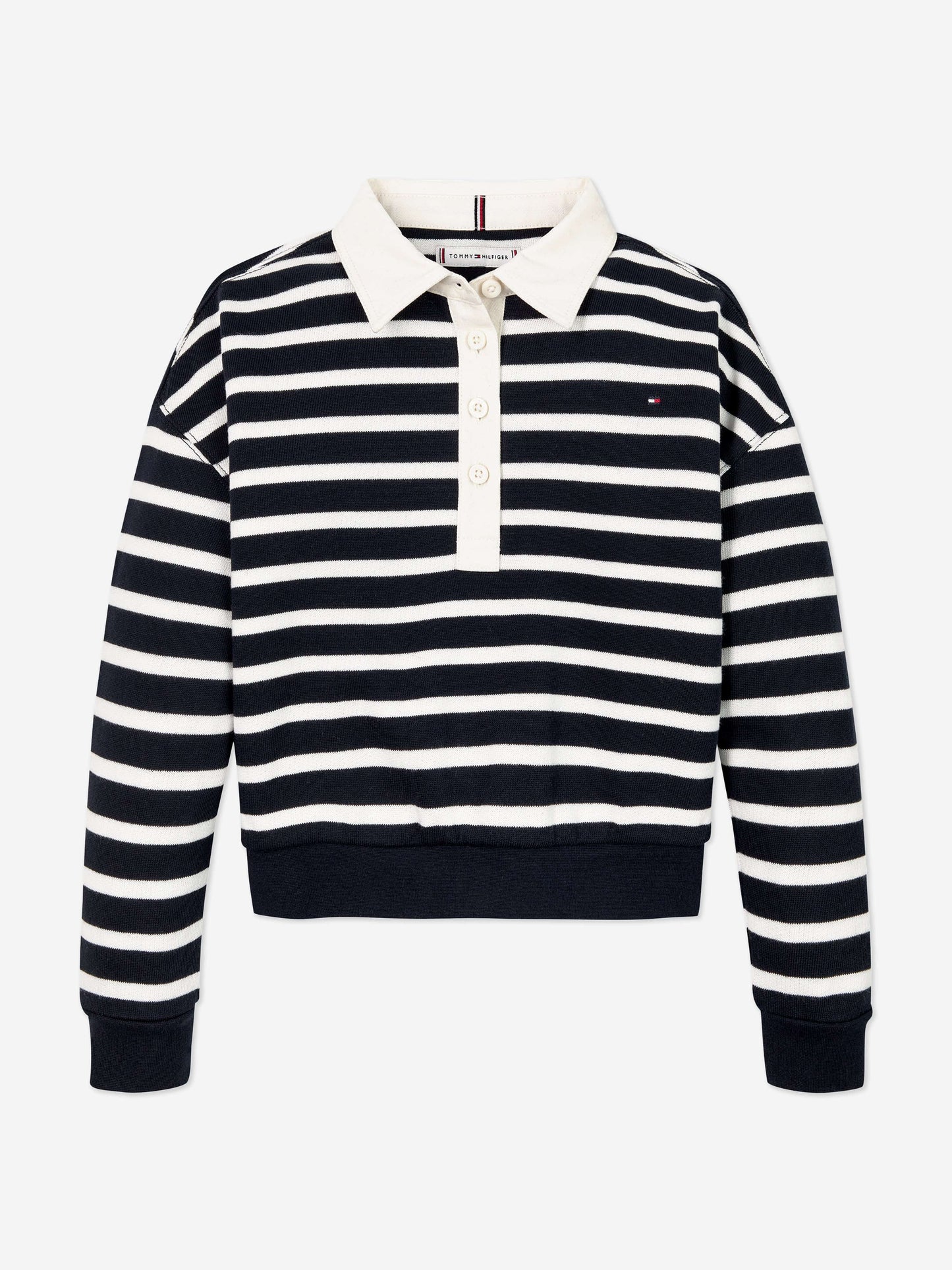 Tommy Hilfiger Girls Striped Polo Sweatshirt in Navy