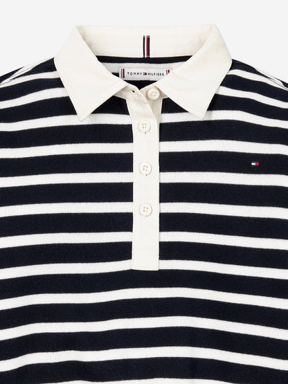 Tommy Hilfiger Girls Striped Polo Sweatshirt in Navy