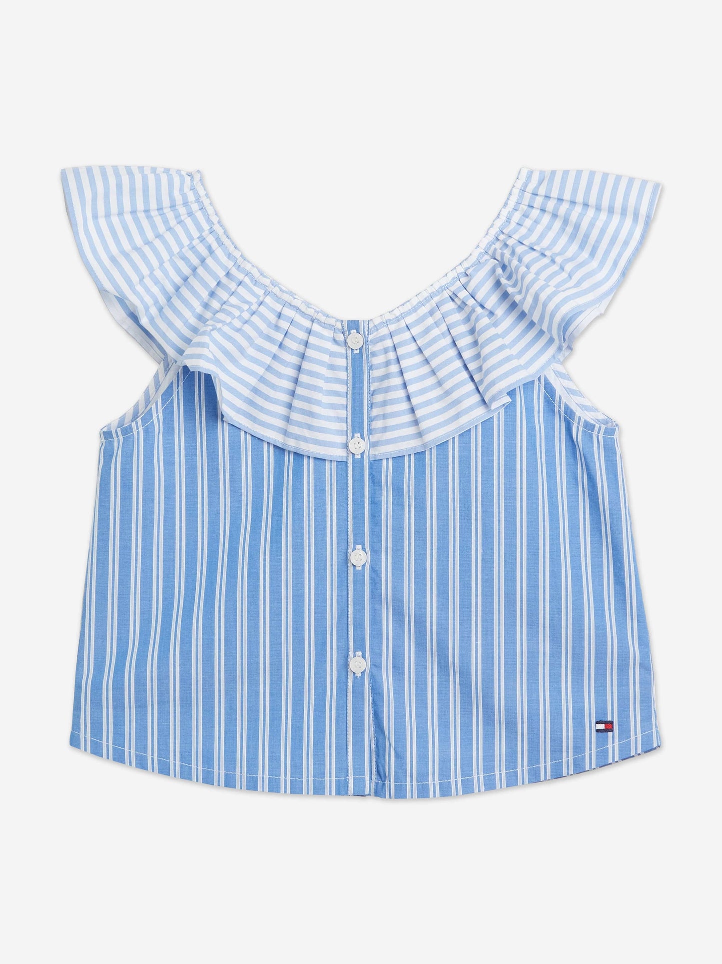 Tommy Hilfiger 女童混合条纹褶边衬衫（蓝色）