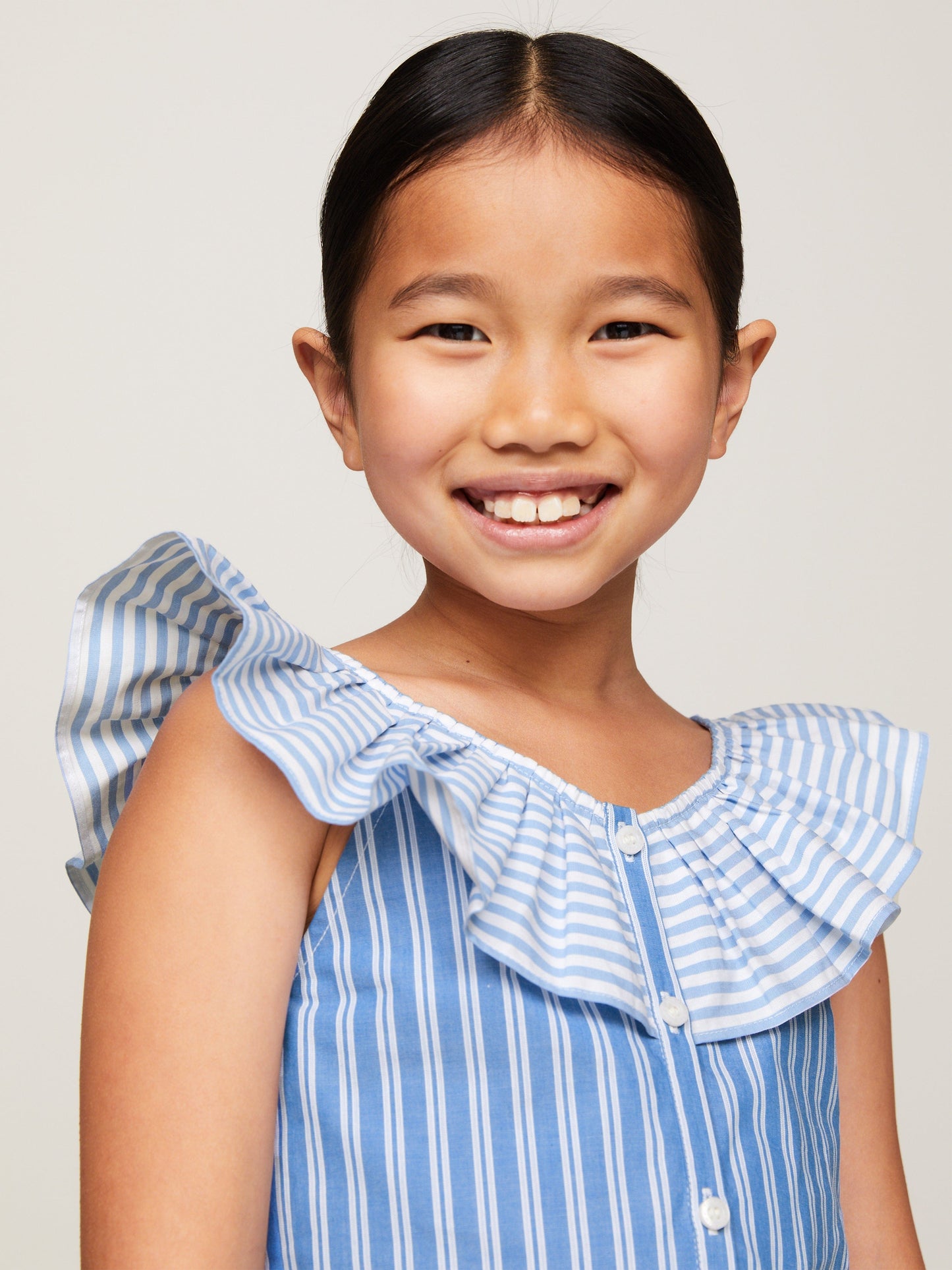 Tommy Hilfiger 女童混合条纹褶边衬衫（蓝色）