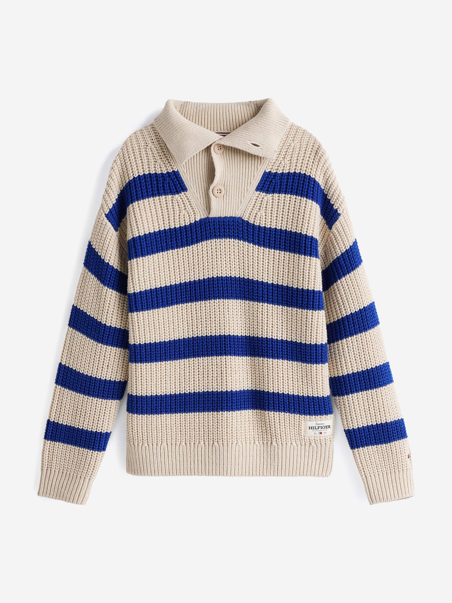 Boys Striped Mock Neck Jumper in Beige