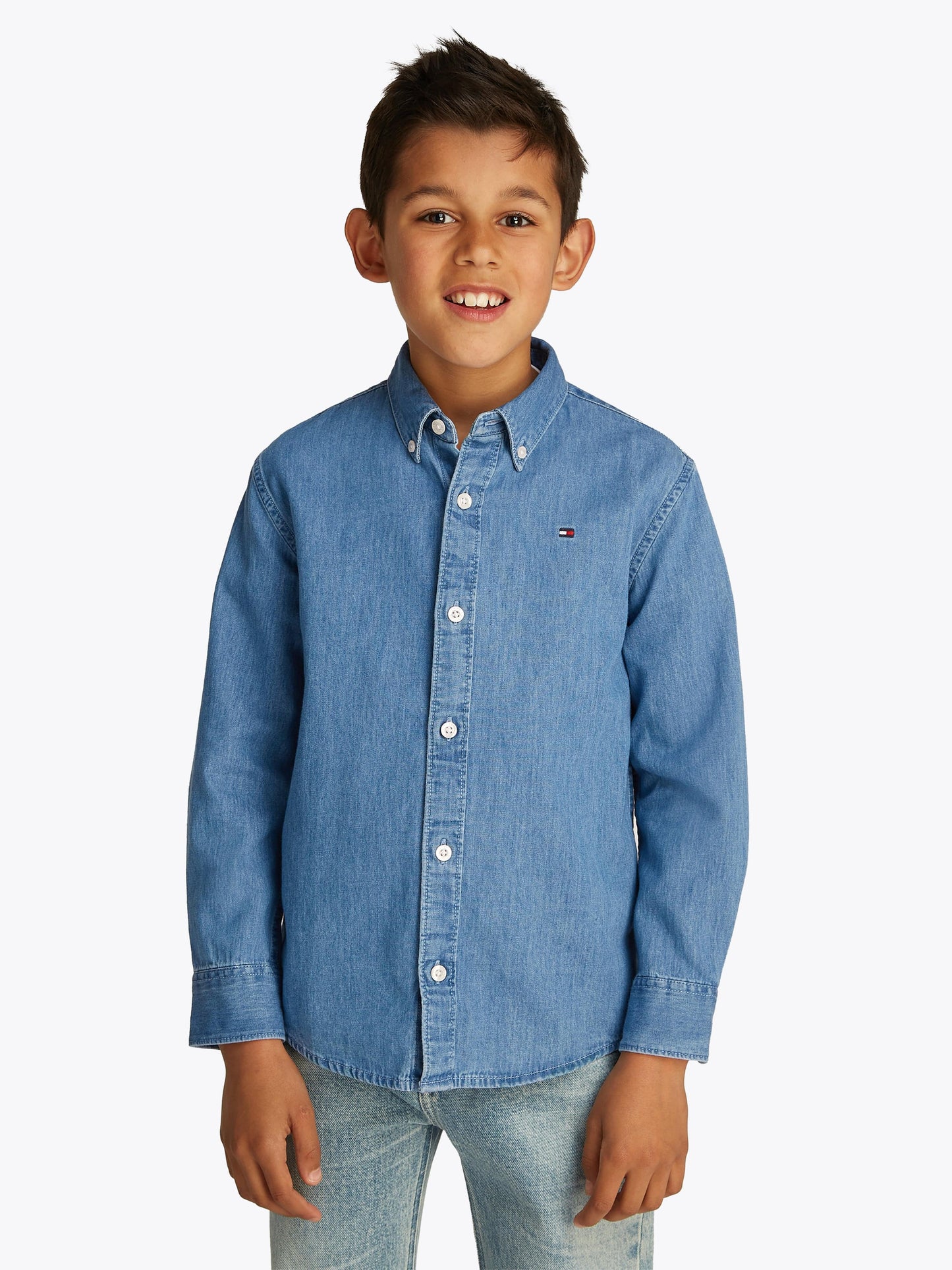 Boys Denim Chambray Shirt in Blue