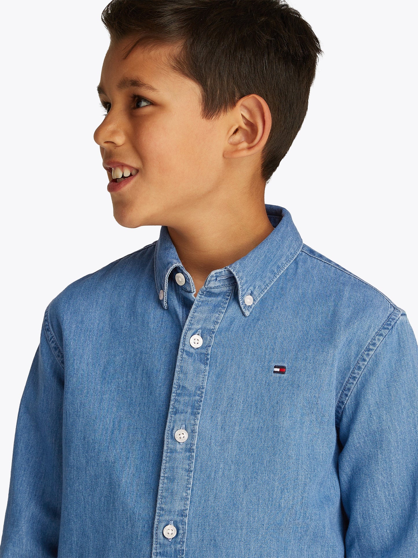 Boys Denim Chambray Shirt in Blue