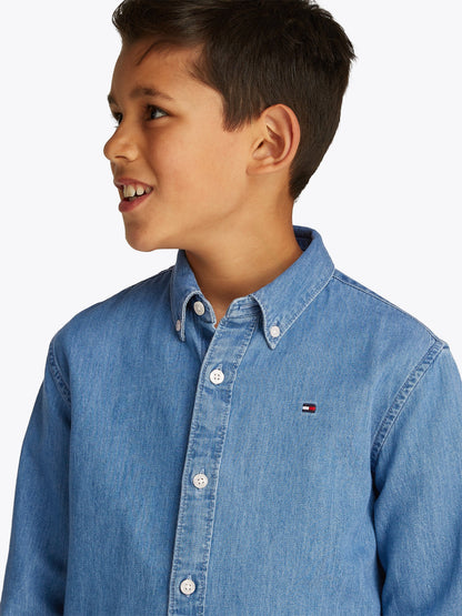 Boys Denim Chambray Shirt in Blue