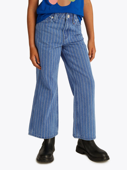 Girls Mabel Stripe Wide Leg Jeans in Blue