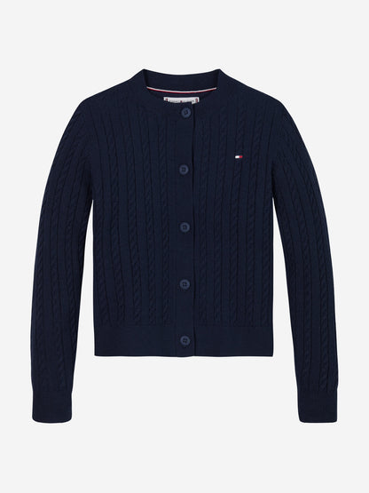 Girls Mini Cable Knit Cardigan in Navy