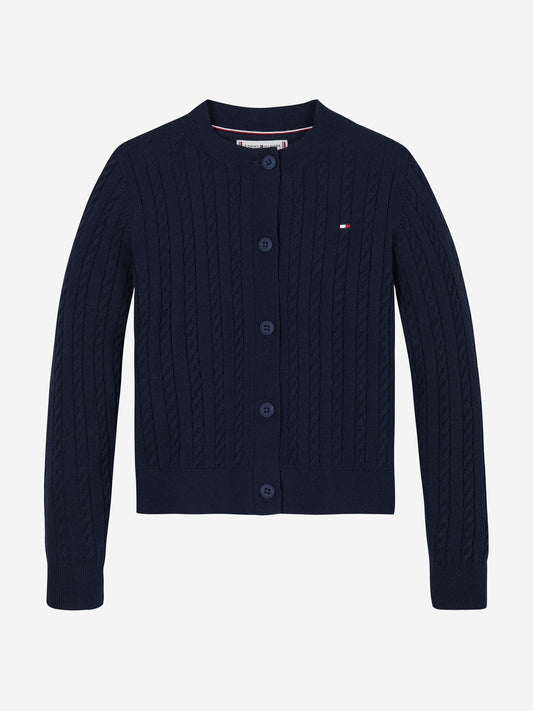 Girls Mini Cable Knit Cardigan in Navy