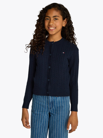 Girls Mini Cable Knit Cardigan in Navy