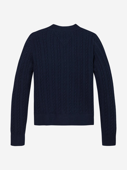Girls Mini Cable Knit Cardigan in Navy
