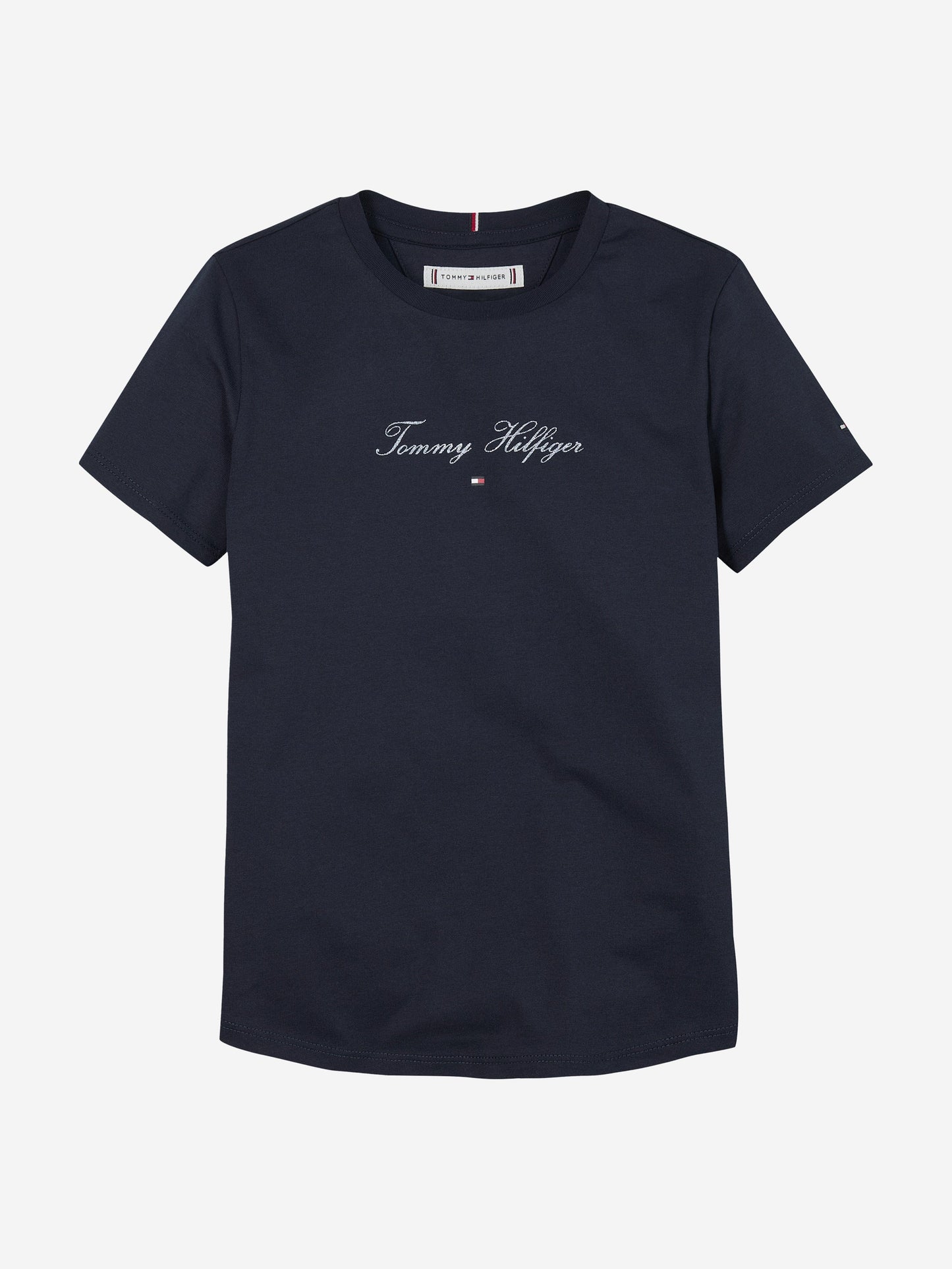 Girls Script Logo Slim T-Shirt in Navy