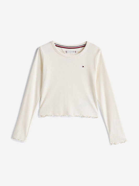 Girls Slub Knit Long Sleeve Top in Ivory