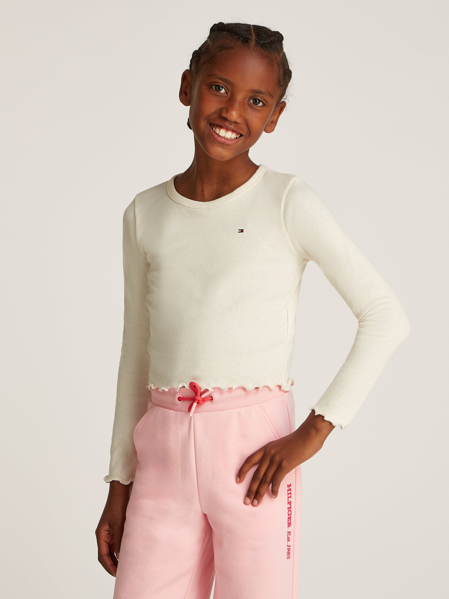 Girls Slub Knit Long Sleeve Top in Ivory