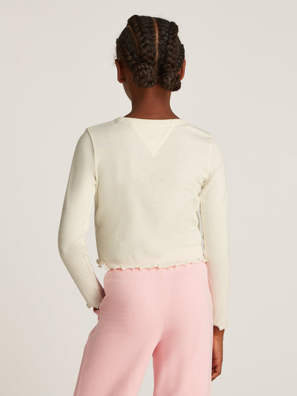 Girls Slub Knit Long Sleeve Top in Ivory