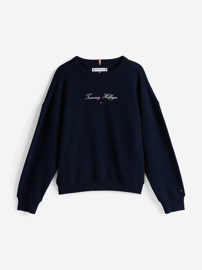 Girls Logo Script Sweatshirt in Navy