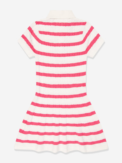 Girls Striped Polo Dress in Pink