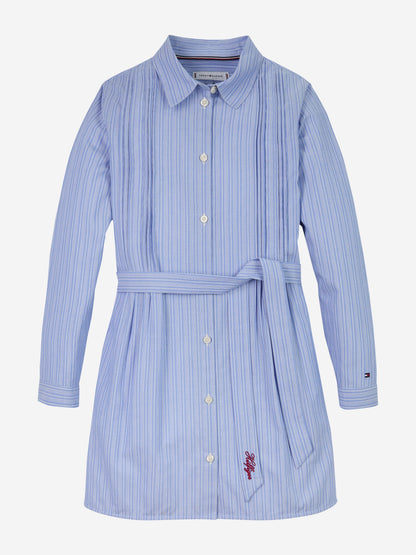 Girls Striped Shirt Dress in Blue
