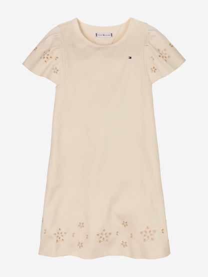 Girls Embroidered Flutter Dress in Ivory