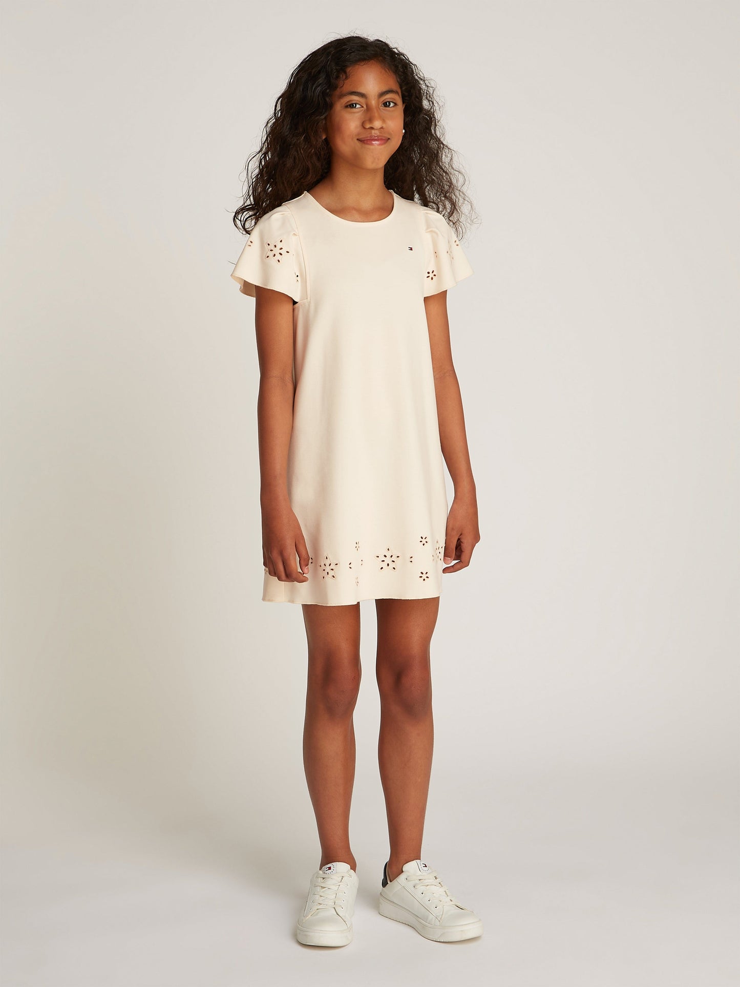 Girls Embroidered Flutter Dress in Ivory