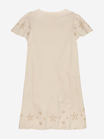 Girls Embroidered Flutter Dress in Ivory
