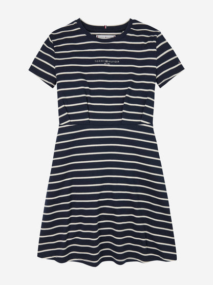 Girls Striped T-Shirt Dress in Navy