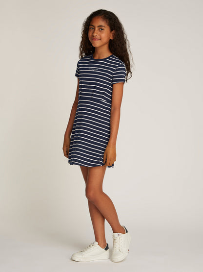 Girls Striped T-Shirt Dress in Navy