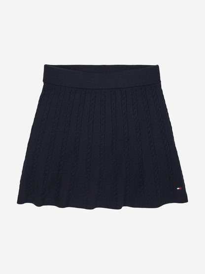 Girls Mini Cable Knit Skirt in Navy