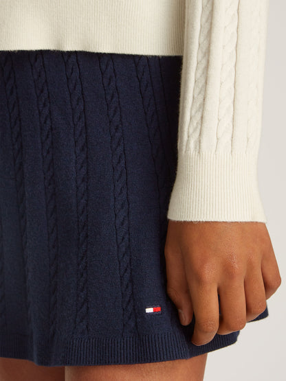 Girls Mini Cable Knit Skirt in Navy