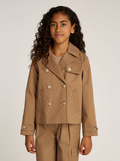 Girls Short Cotton Jacket in Brown