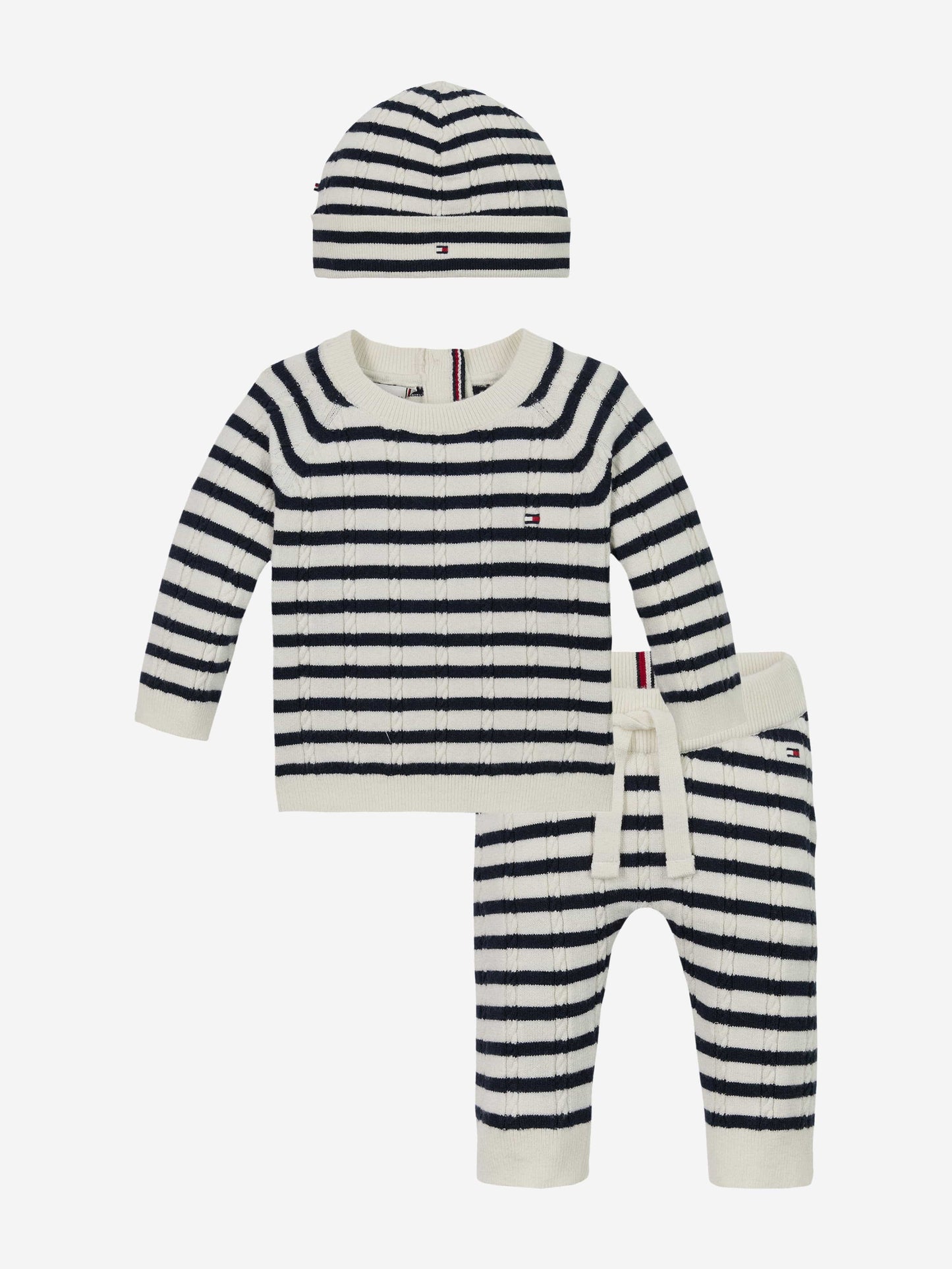 Baby Striped Cable Knit Gift Set in Navy
