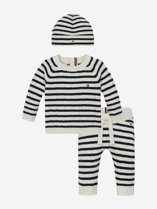 Baby Striped Cable Knit Gift Set in Navy