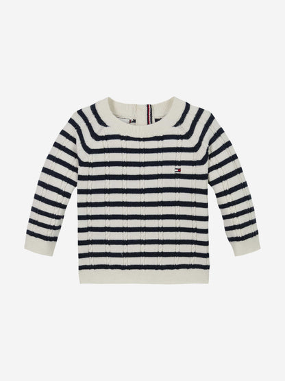 Baby Striped Cable Knit Gift Set in Navy