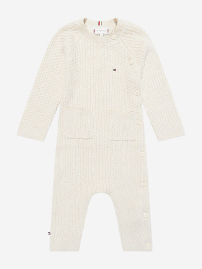 Baby Cable Knit Coverall With Gift Box in Beige