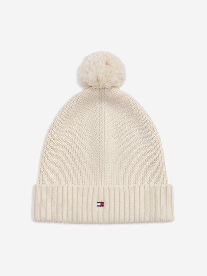Kids Essential Pom Pom Beanie Hat in Ivory