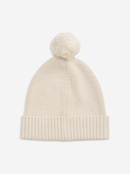 Kids Essential Pom Pom Beanie Hat in Ivory