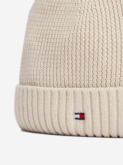 Kids Essential Pom Pom Beanie Hat in Ivory