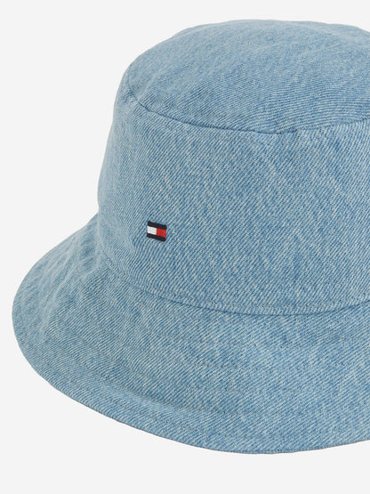 Kids Small Flag Denim Bucket Hat in Blue