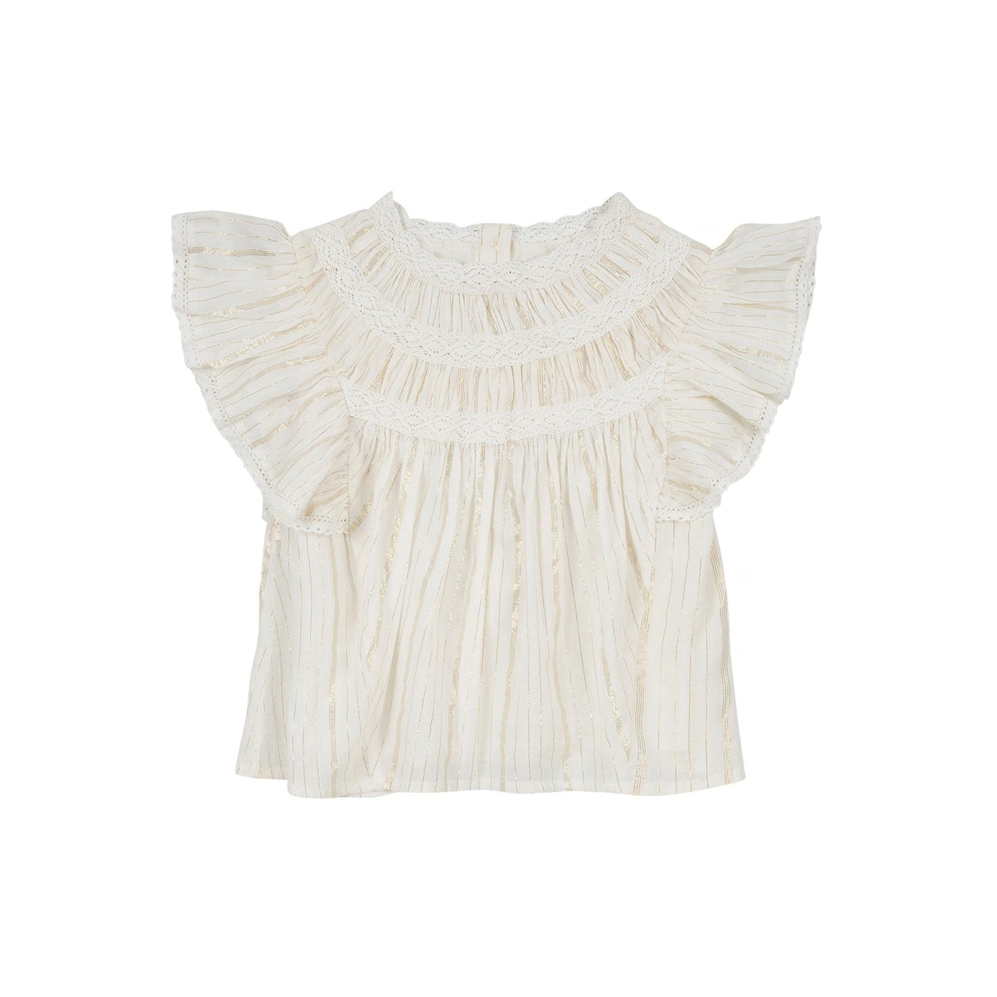 女童奶油白荷叶袖棉上衣