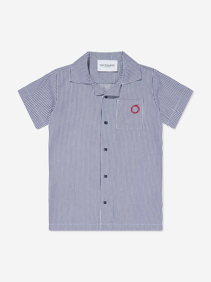 Trussardi 男童 Copren 海军蓝短袖衬衫