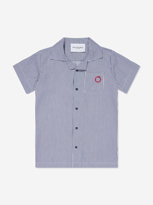 Trussardi 男童 Copren 海军蓝短袖衬衫