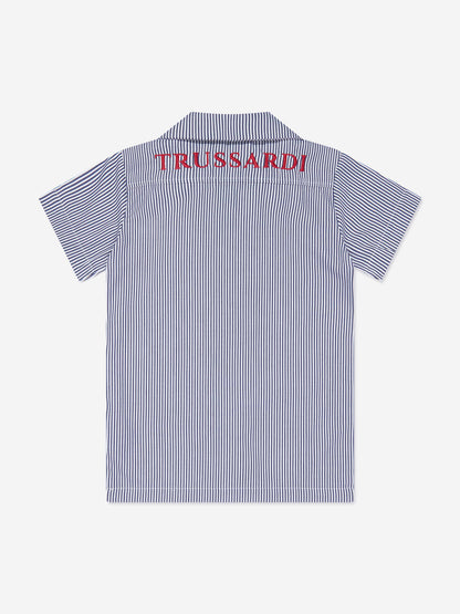 Trussardi 男童 Copren 海军蓝短袖衬衫